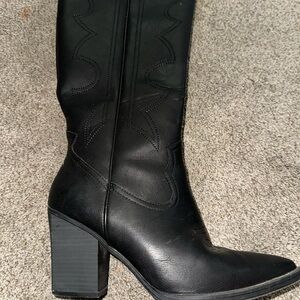 Black Women's Western Block Heel Boot